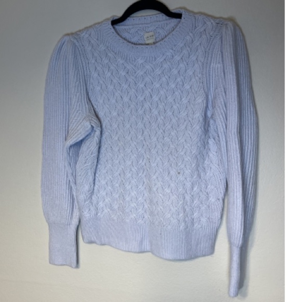 REBECCA TAYLOR La Vie lilac purple cable knit wool crewneck sweater L - Picture 2 of 11